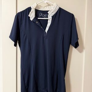 Piper Dark Blue Top with Pearl White Trim